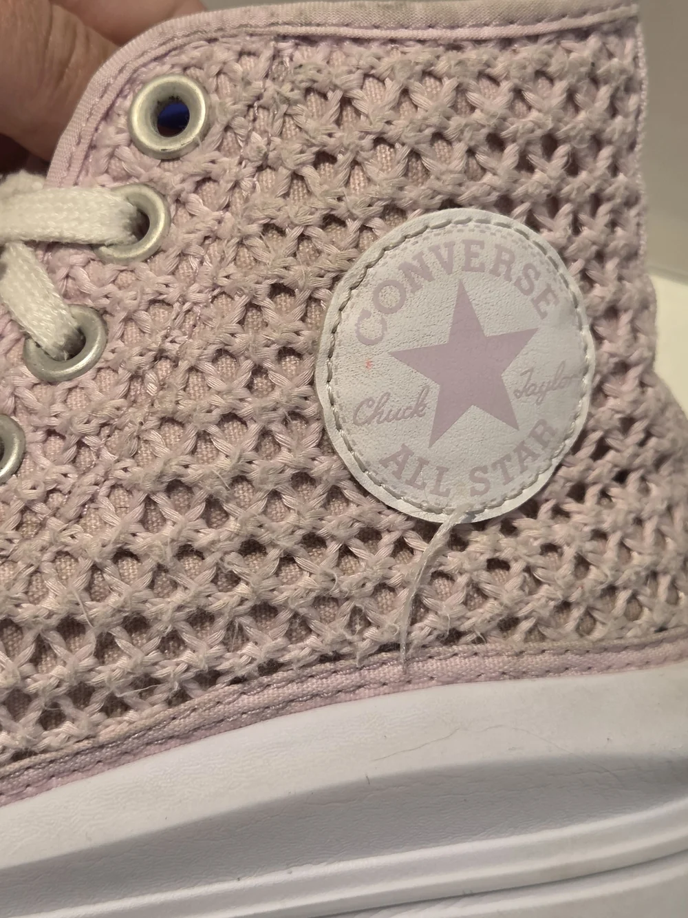 Converse Girls Size 4 Lilac Pink Crochet Platform High Top All Star Chuck Taylor